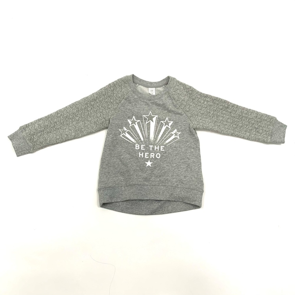 GAP Sweatshirt Pullover Girl 4T Gray Star Quilted Crew Neck